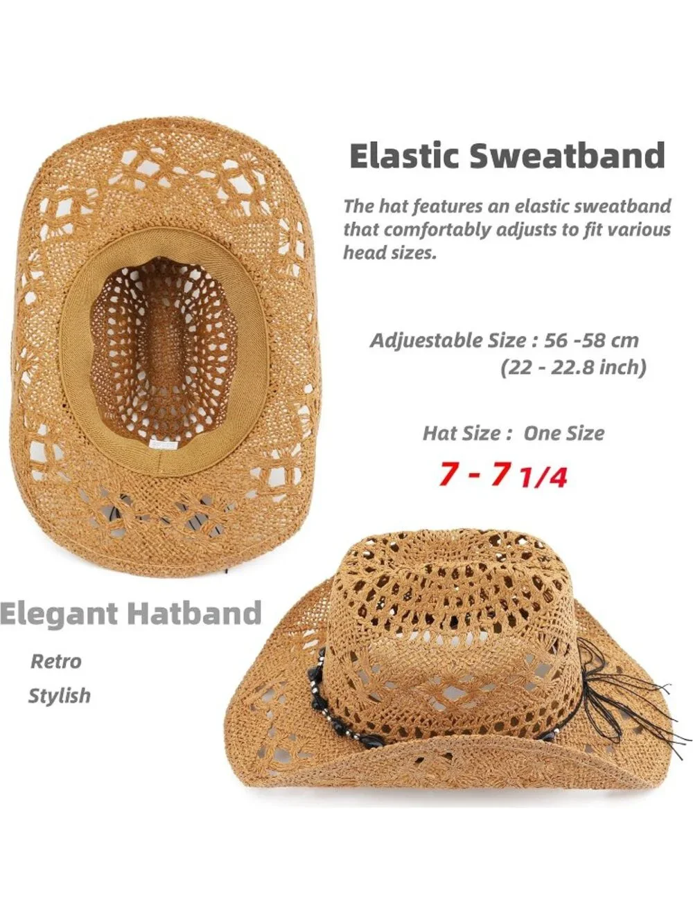 Men's Khaki Pull-On Western Cattleman Style Wide Shapeable Brim Cowboy Hats